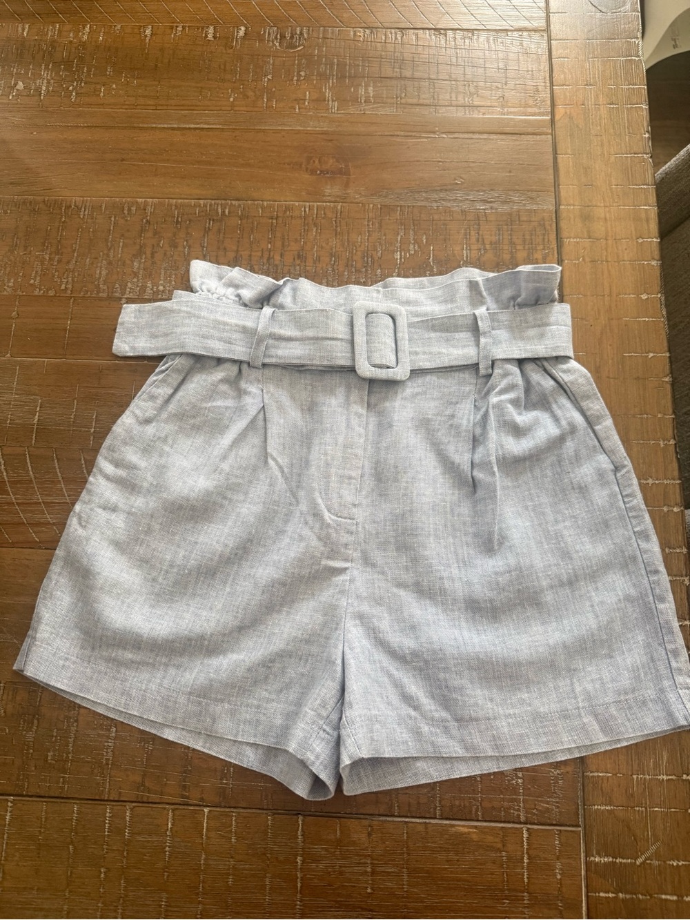 3/$20 Ovi High-Waist Paperbag Shorts in Light Blue